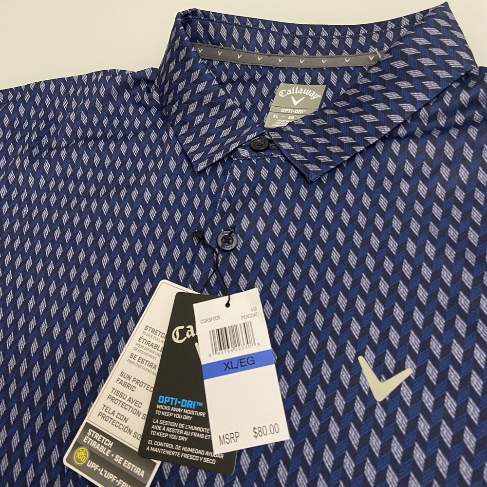 Callaway Men's Opti-Dri All‎ Over Geometric Graphic Blue Size XL New Stretch